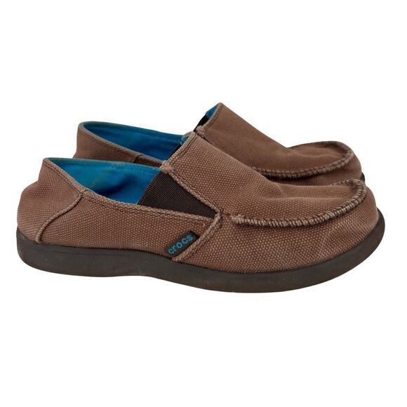 Crocs Canvas Loafer Junior Size 5 Brown Slip On Shoe Unisex Comfort - Picture 1 of 8